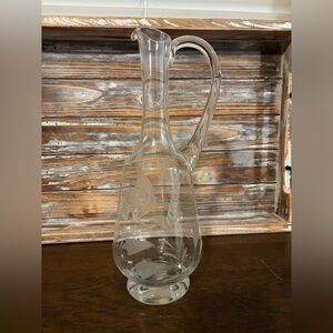 Elegant Clear Glass Pitcher with Floral Etching